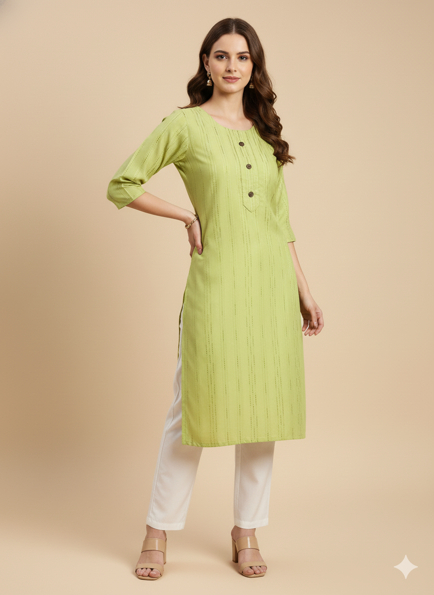 Lime Green Self-Design Kurta