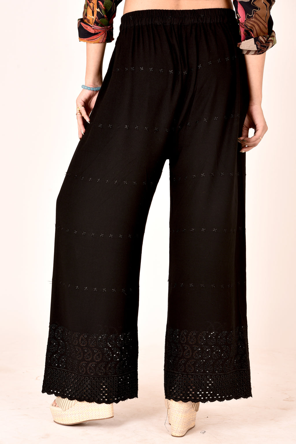 Black Schiffli Embroidered Palazzo