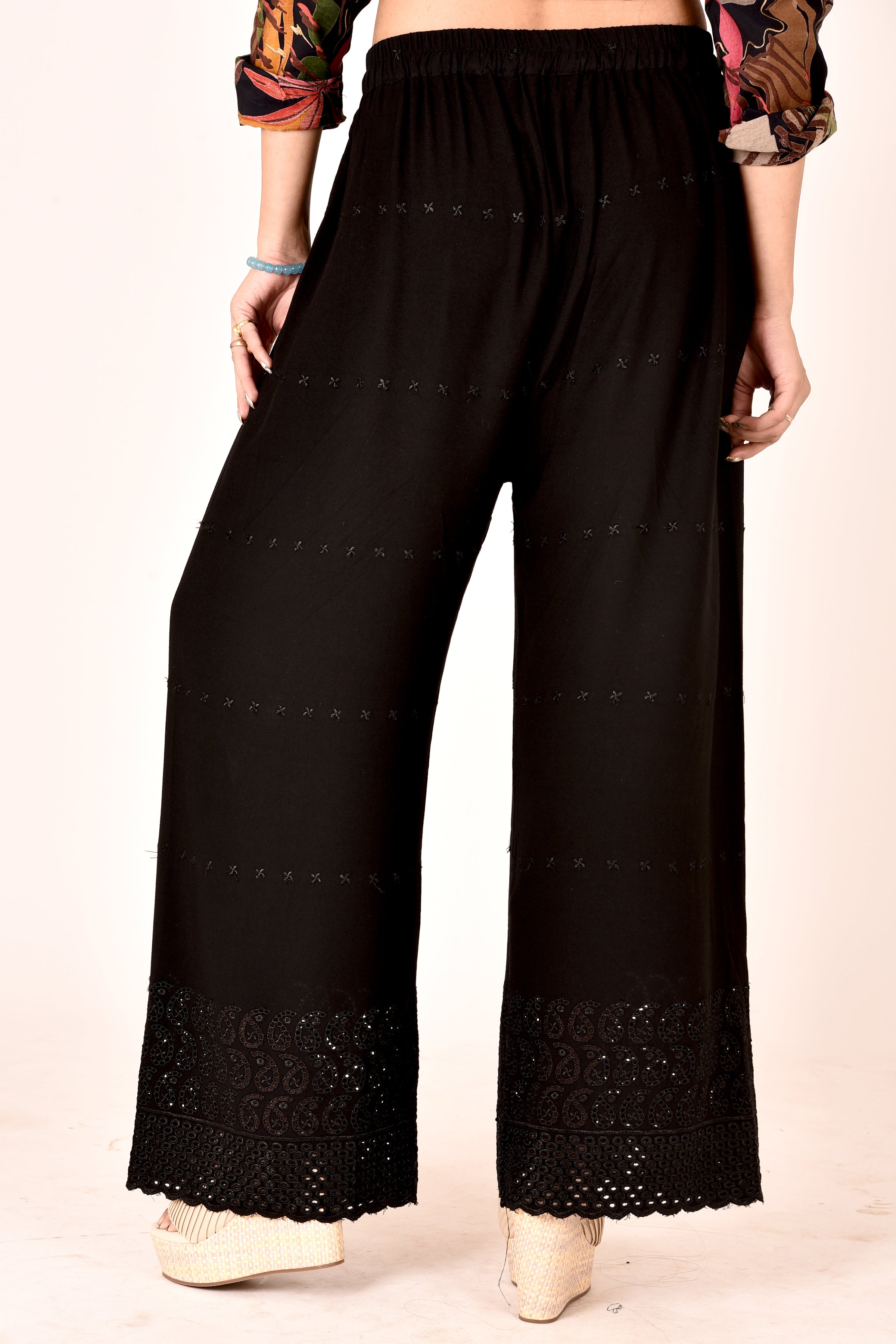 Black Schiffli Embroidered Palazzo