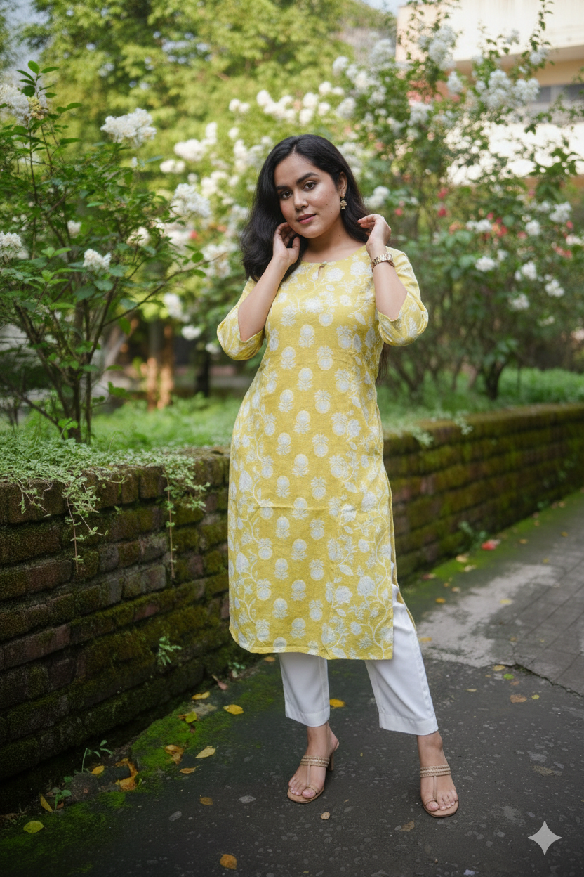 Lime Green Mix-Match Embroidered Kurta