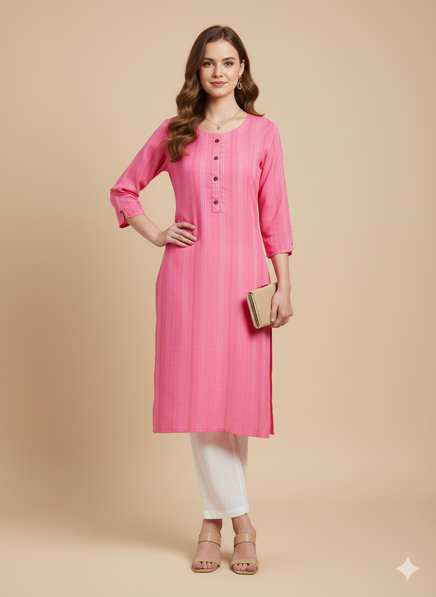Pink Self-Design Kurta