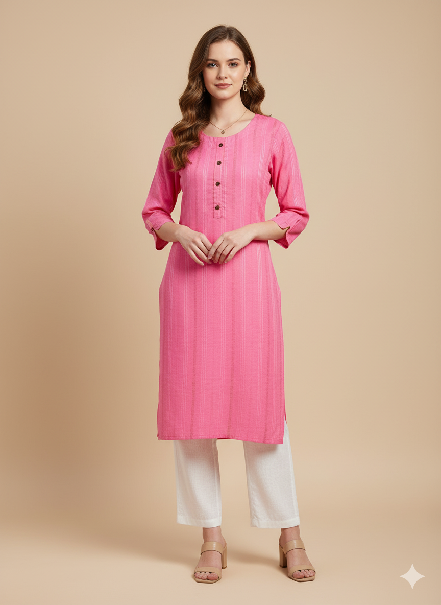 Pink Self-Design Kurta