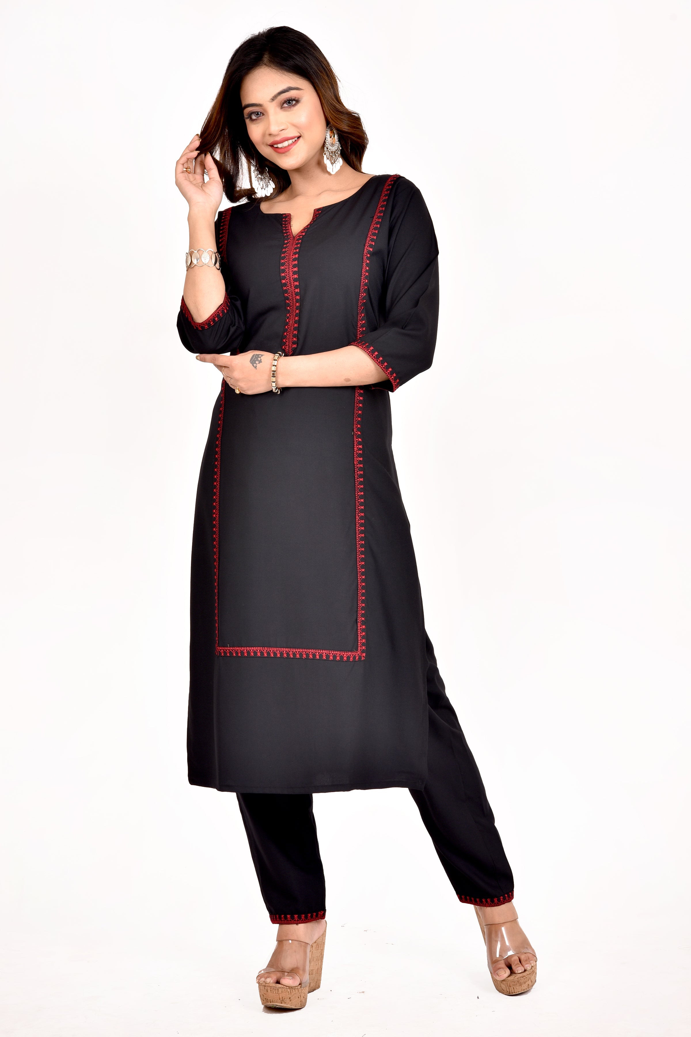 Black Embroidered Kurta With Pant