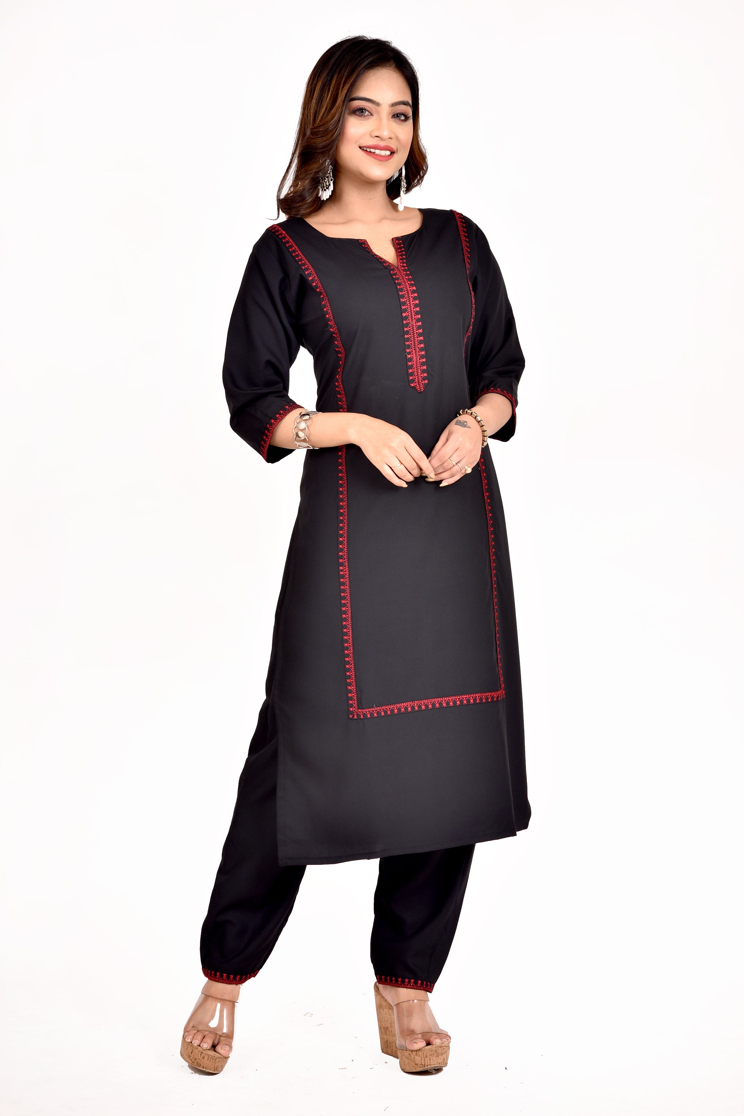 Black Embroidered Kurta With Pant