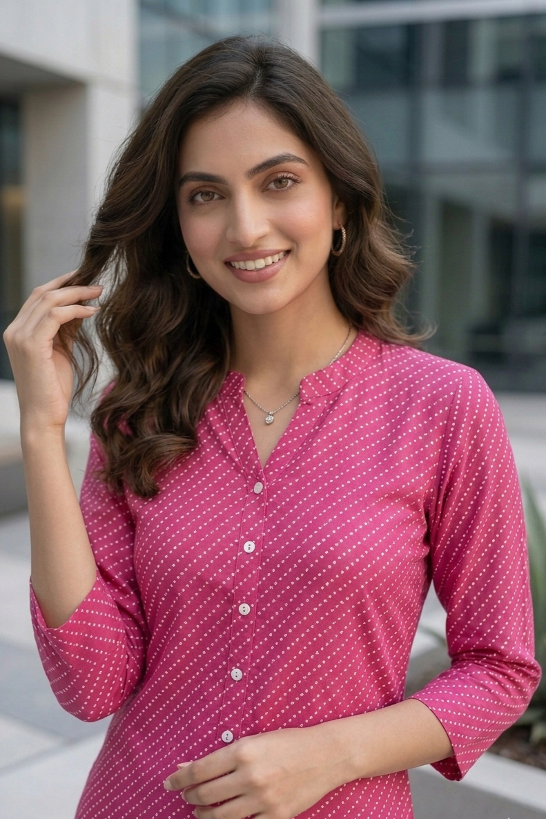 Magenta Pink Bandhani Print Straight Kurta