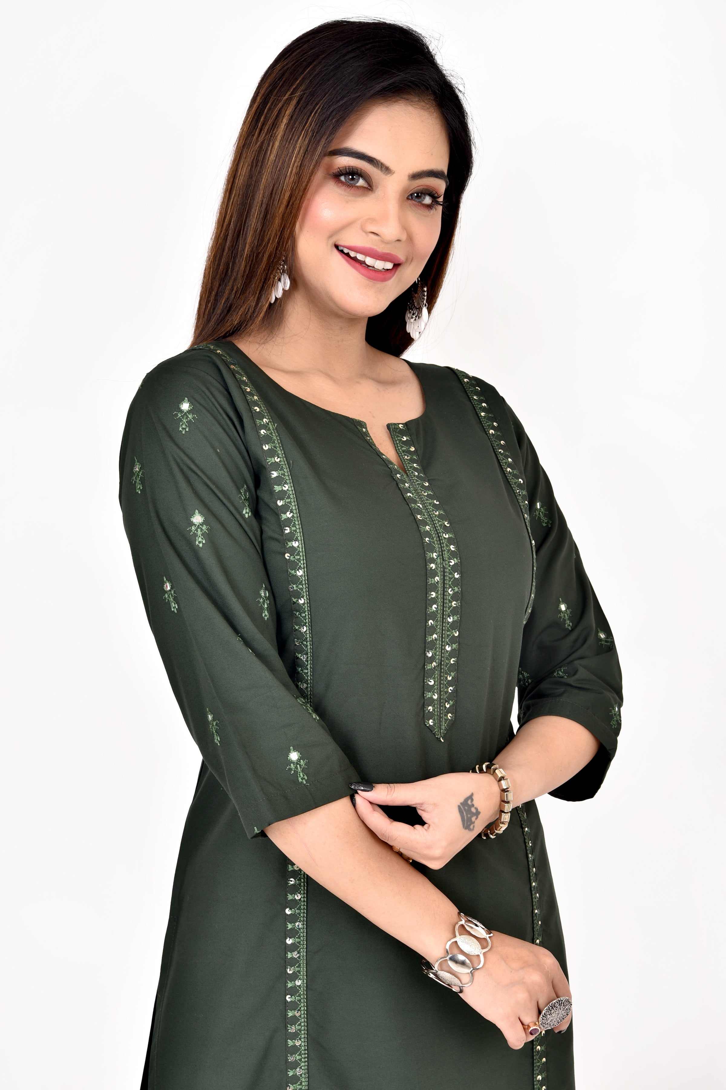 Dark Green Embroidered Kurta With Pant