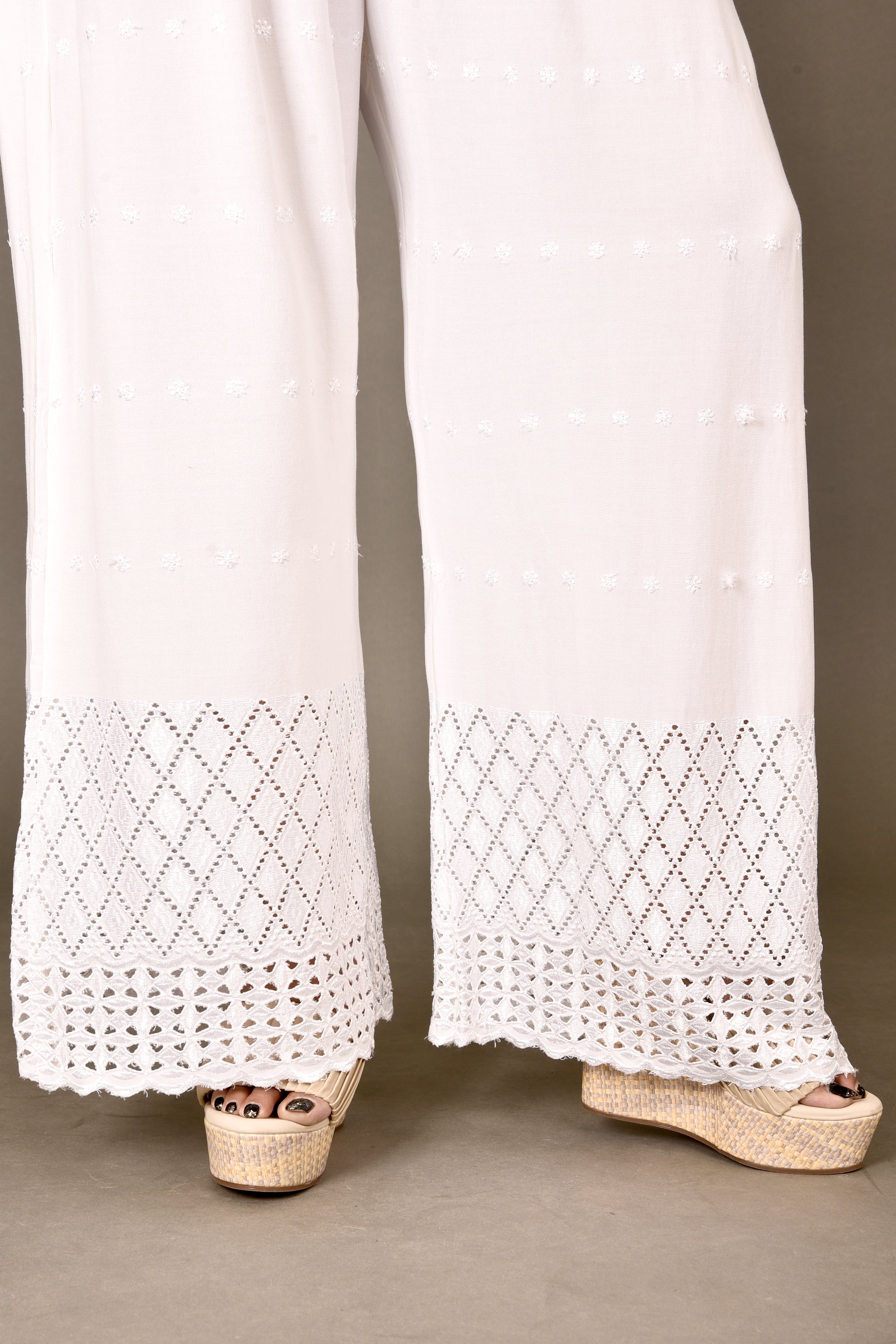 White Schiffli Embroidered Palazzo