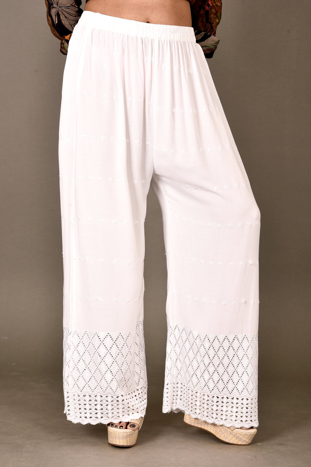 White Schiffli Embroidered Palazzo