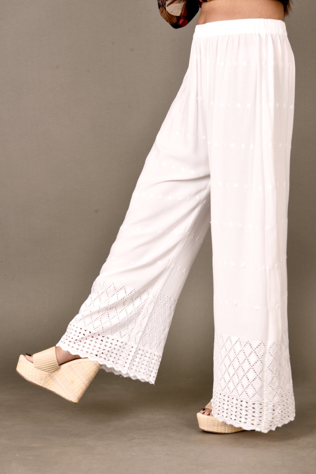 White Schiffli Embroidered Palazzo