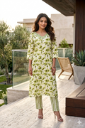 Green Leaf Print Kurta With Pant