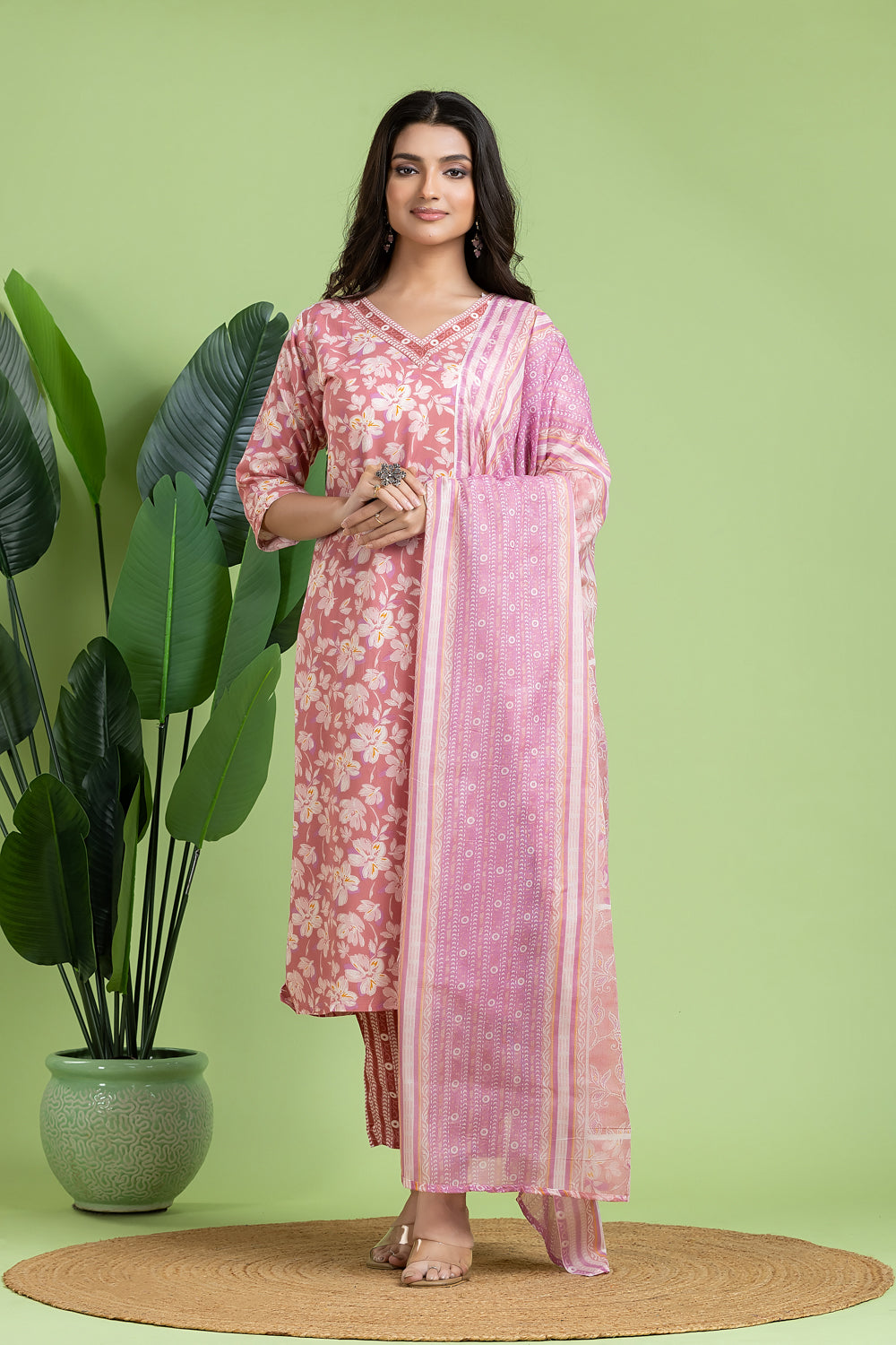 Dusty Pink Kurta With Pant & Dupatta
