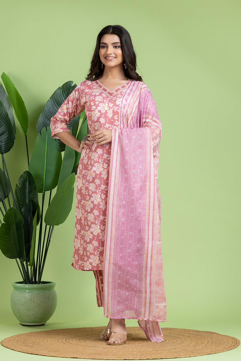 Dusty Pink Kurta With Pant & Dupatta