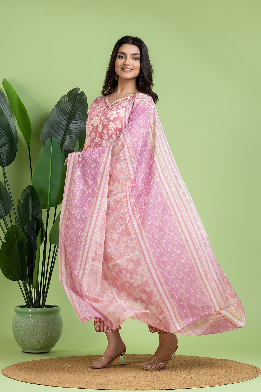Dusty Pink Kurta With Pant & Dupatta