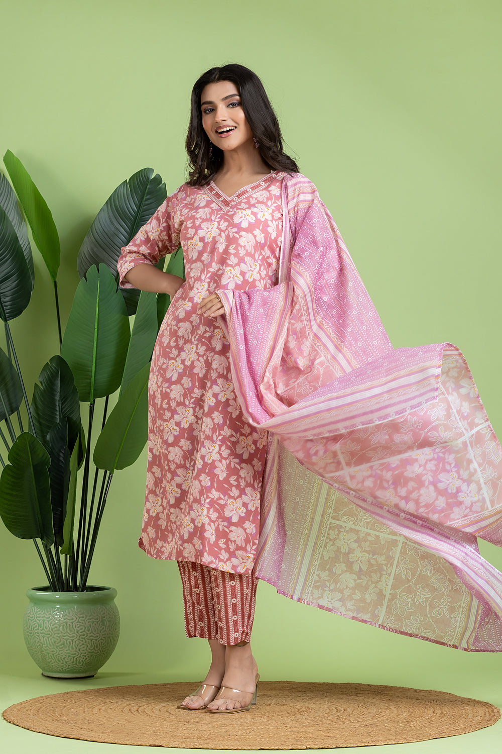 Dusty Pink Kurta With Pant & Dupatta