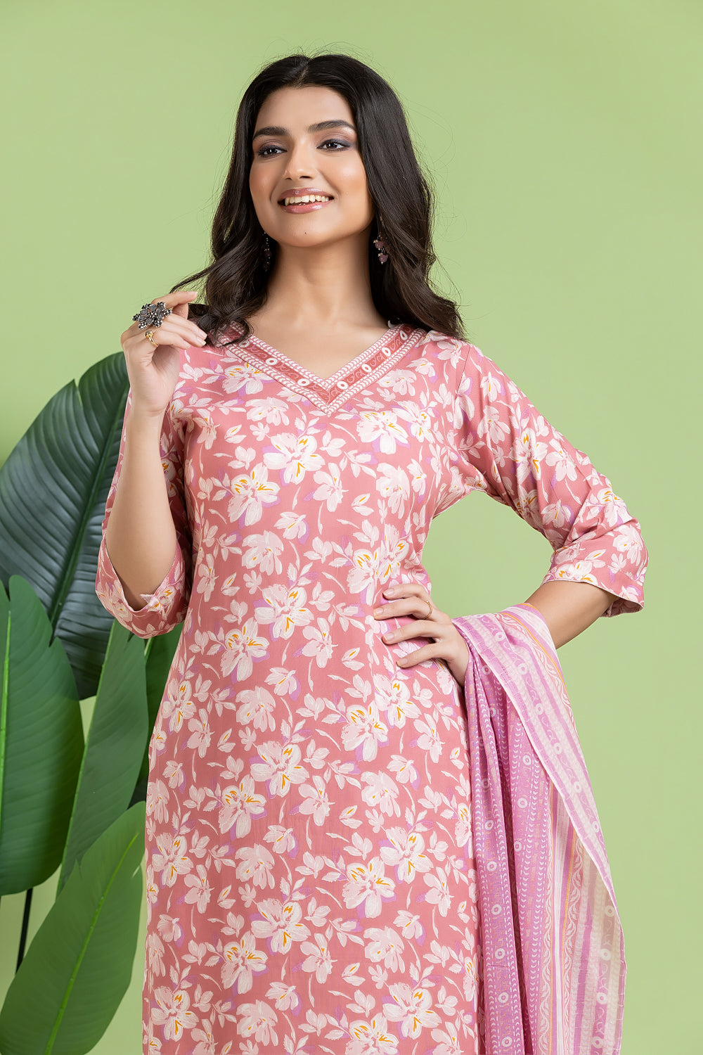 Dusty Pink Kurta With Pant & Dupatta