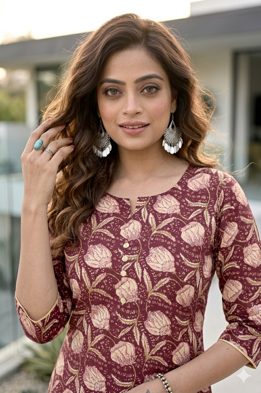 Purple Floral Print Kurta With Pant