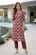 Purple Floral Print Kurta With Pant