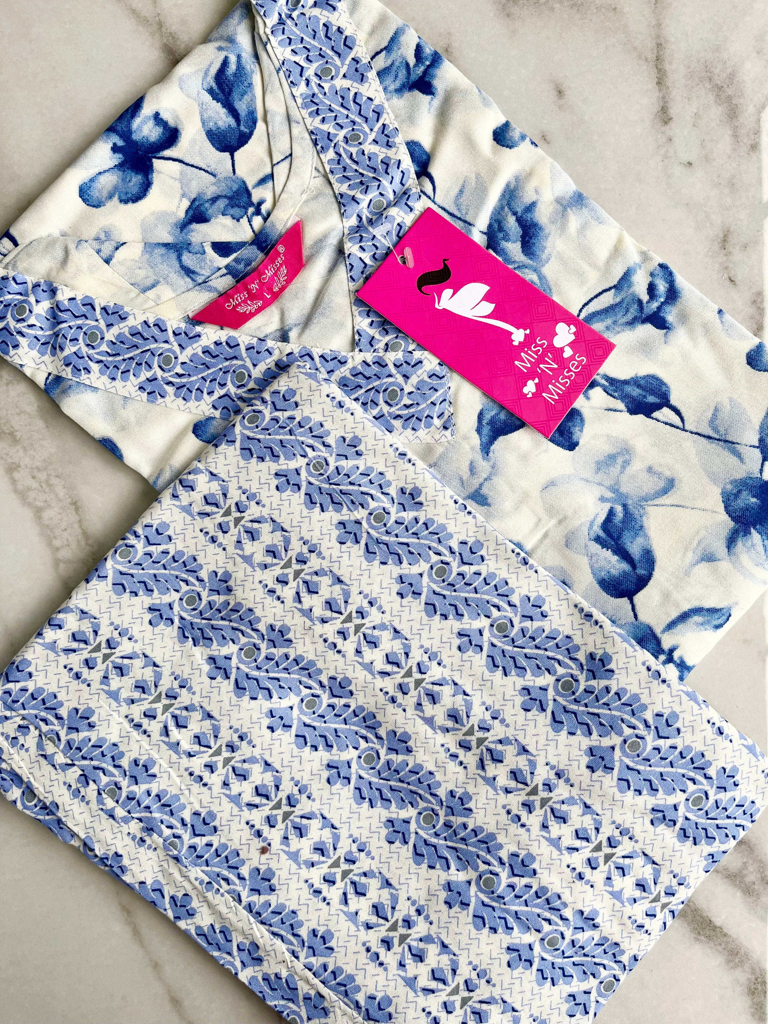 Blue Leaf Print Kurta With Pant