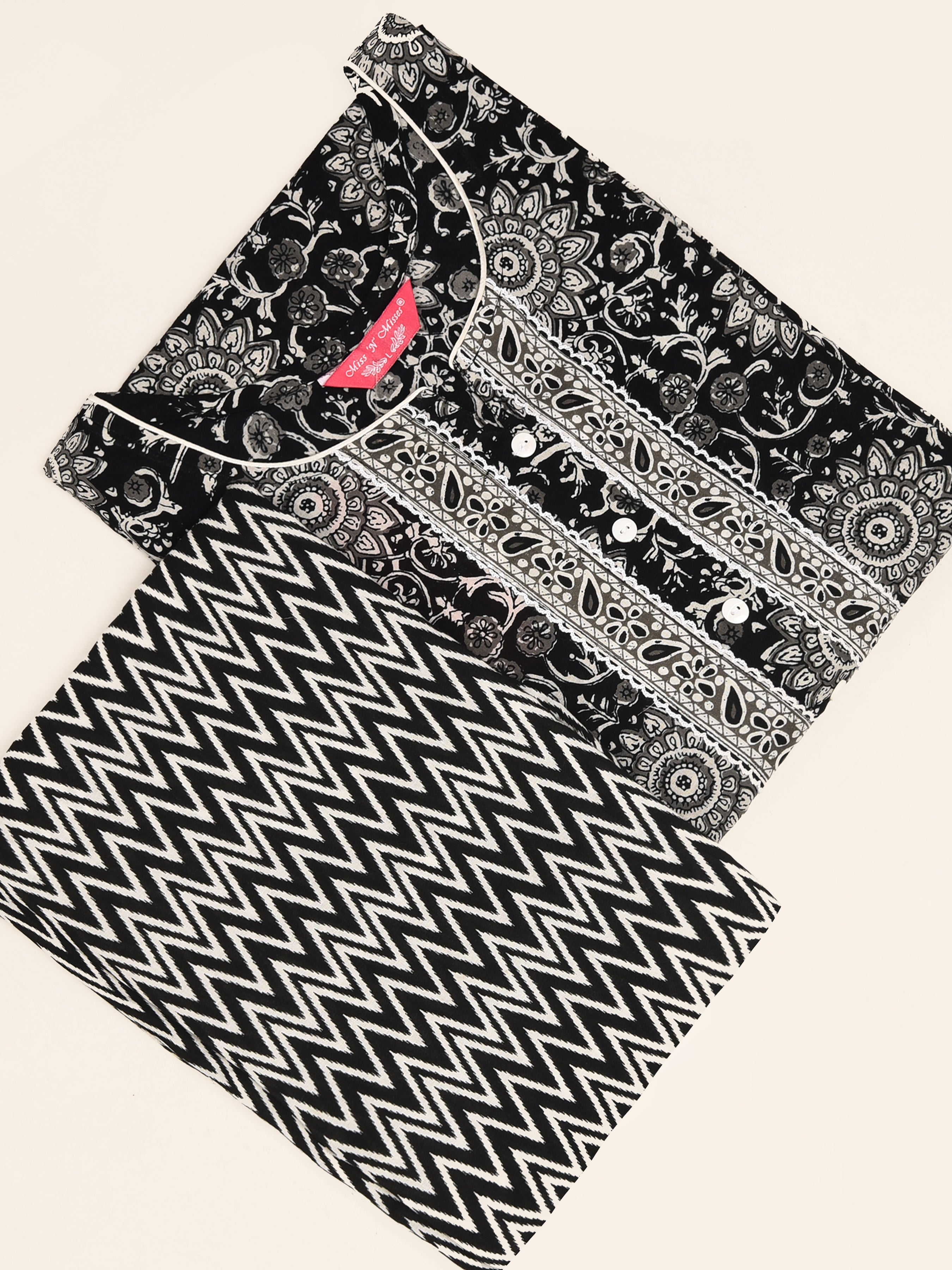 Black Floral Mandala Print Kurta With Pant