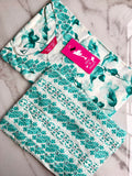 Turquoise Green Leaf Print Kurta With Pant