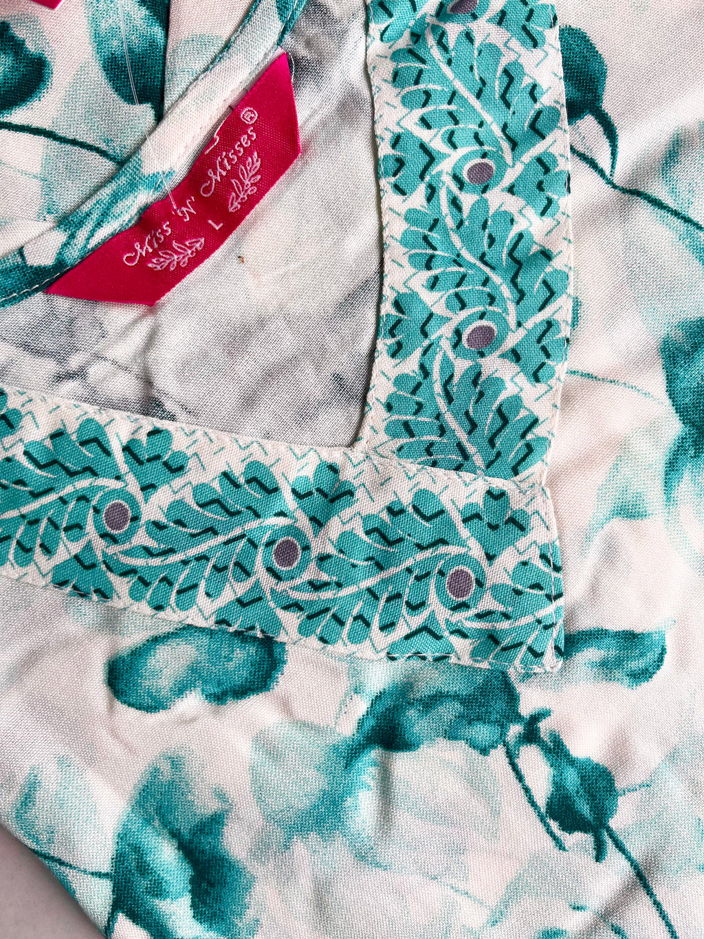 Turquoise Green Leaf Print Kurta With Pant