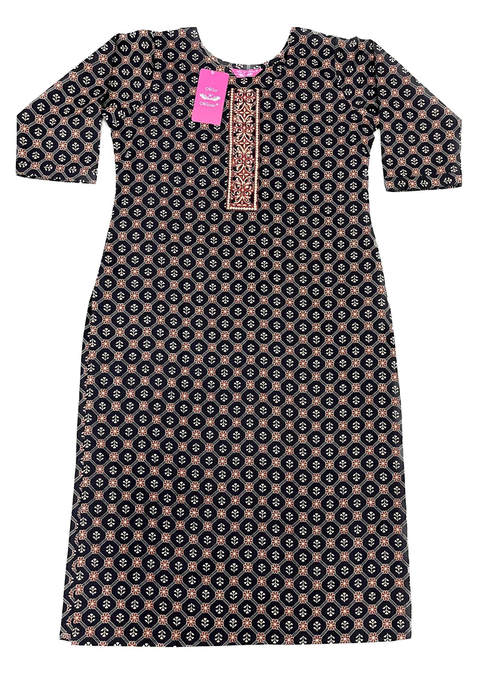 Black Floral Embroidered Straight Kurta