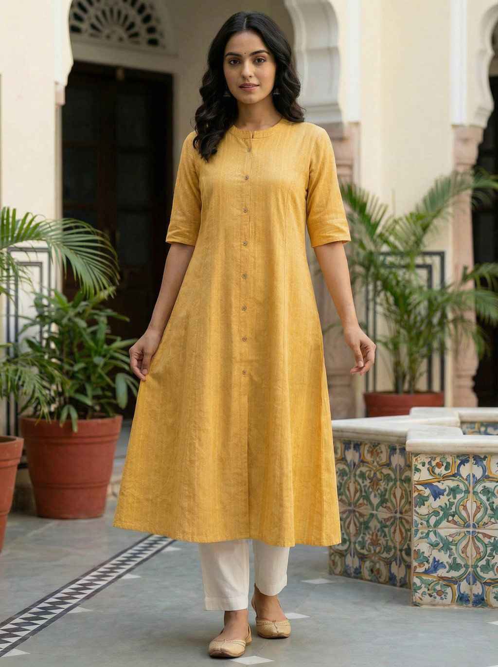 Yellow A-Line Kurta