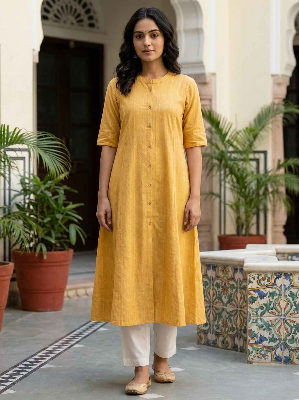 Yellow A-Line Kurta