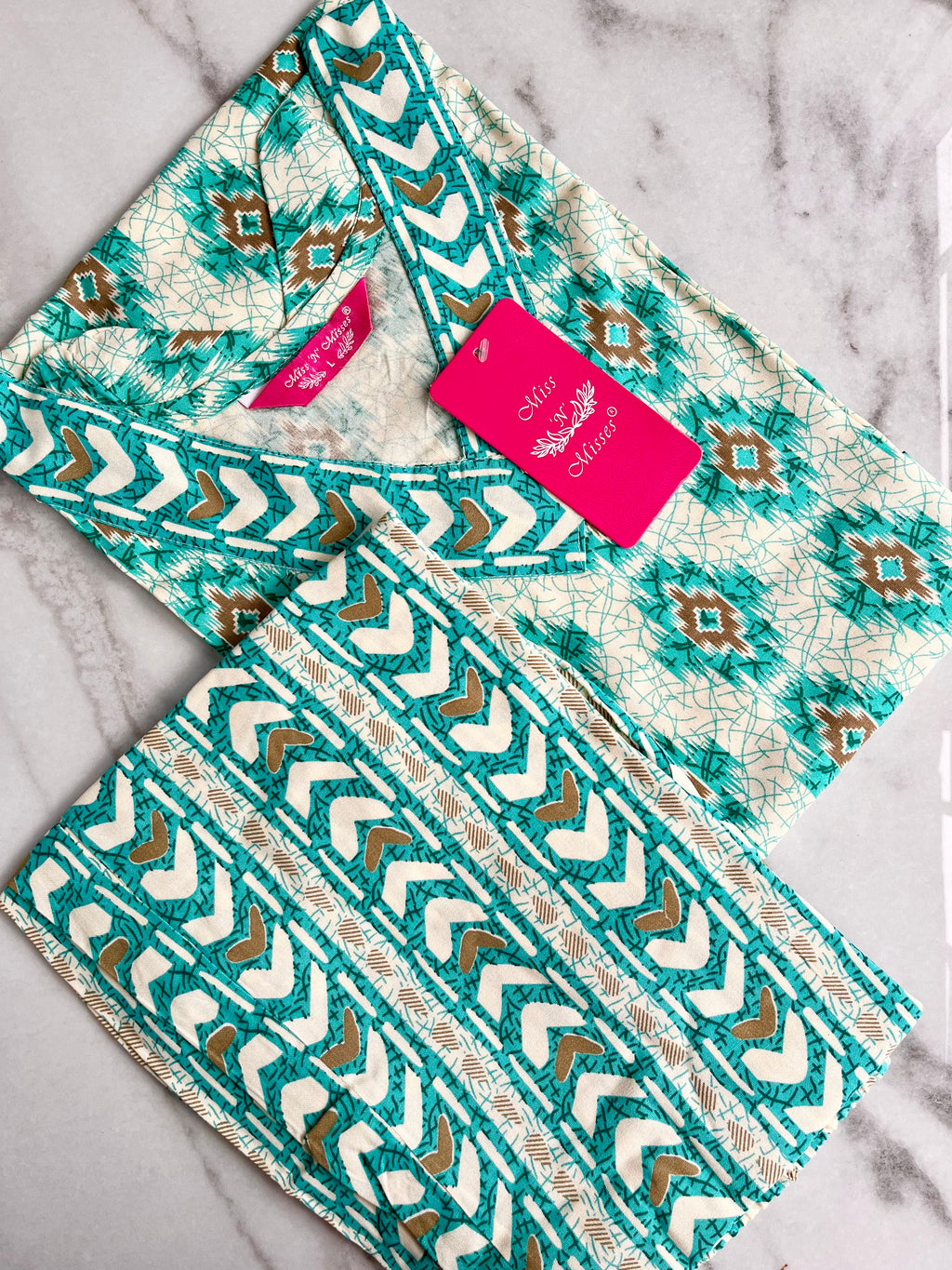 Aqua Blue Geometric Print Kurta With Pant