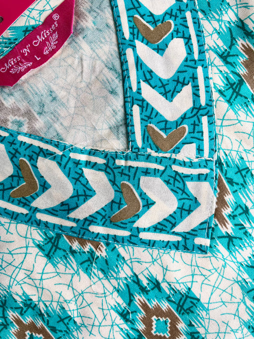 Aqua Blue Geometric Print Kurta With Pant