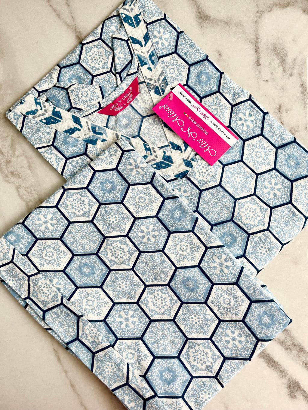 Blue Geometric Print Kurta With Pant