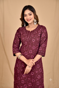 Burgundy Floral Print Kurta