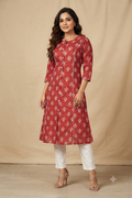 Maroon Floral Print A-Line Kurta