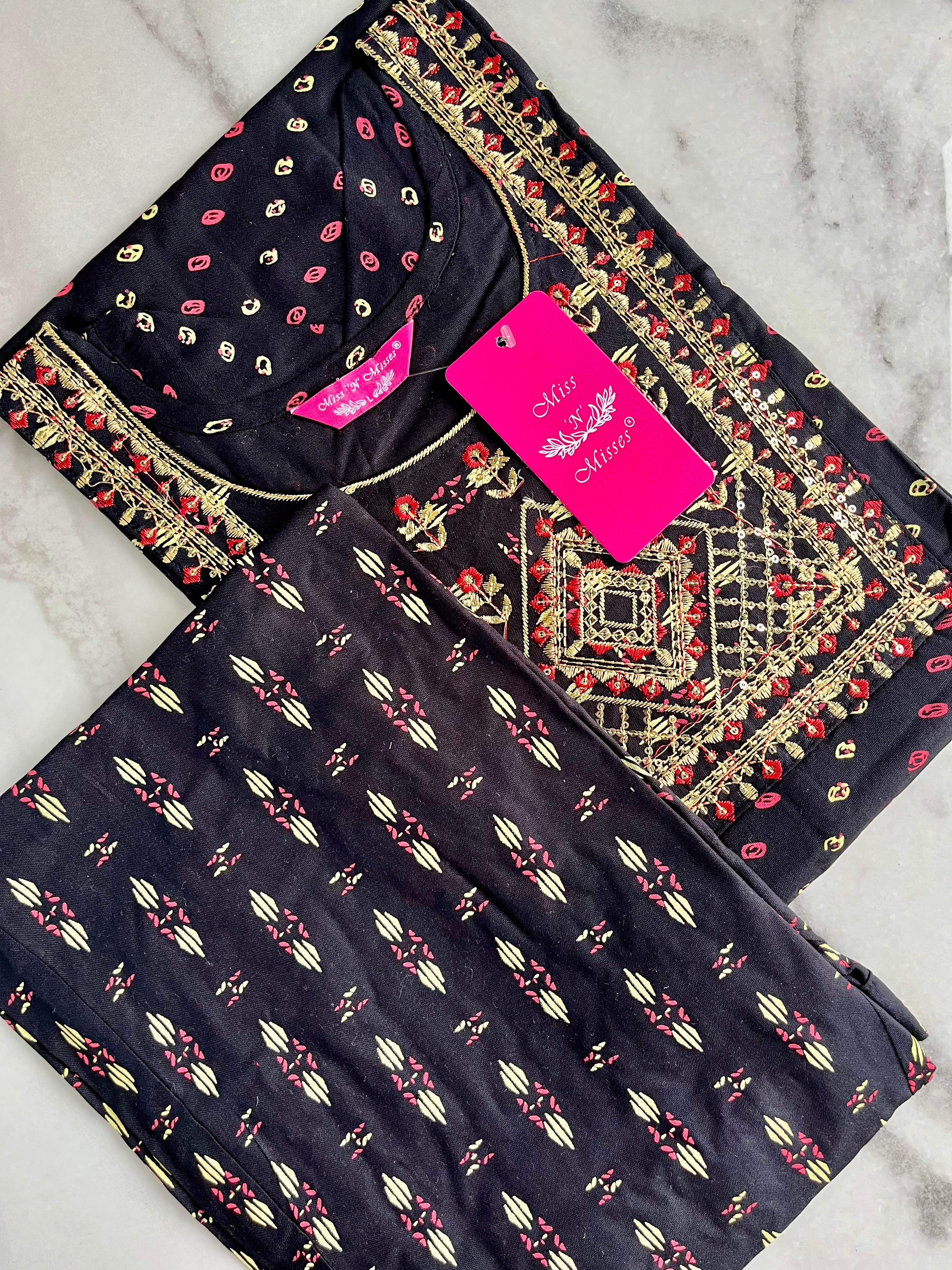 Black Embroidered Kurta With Pant
