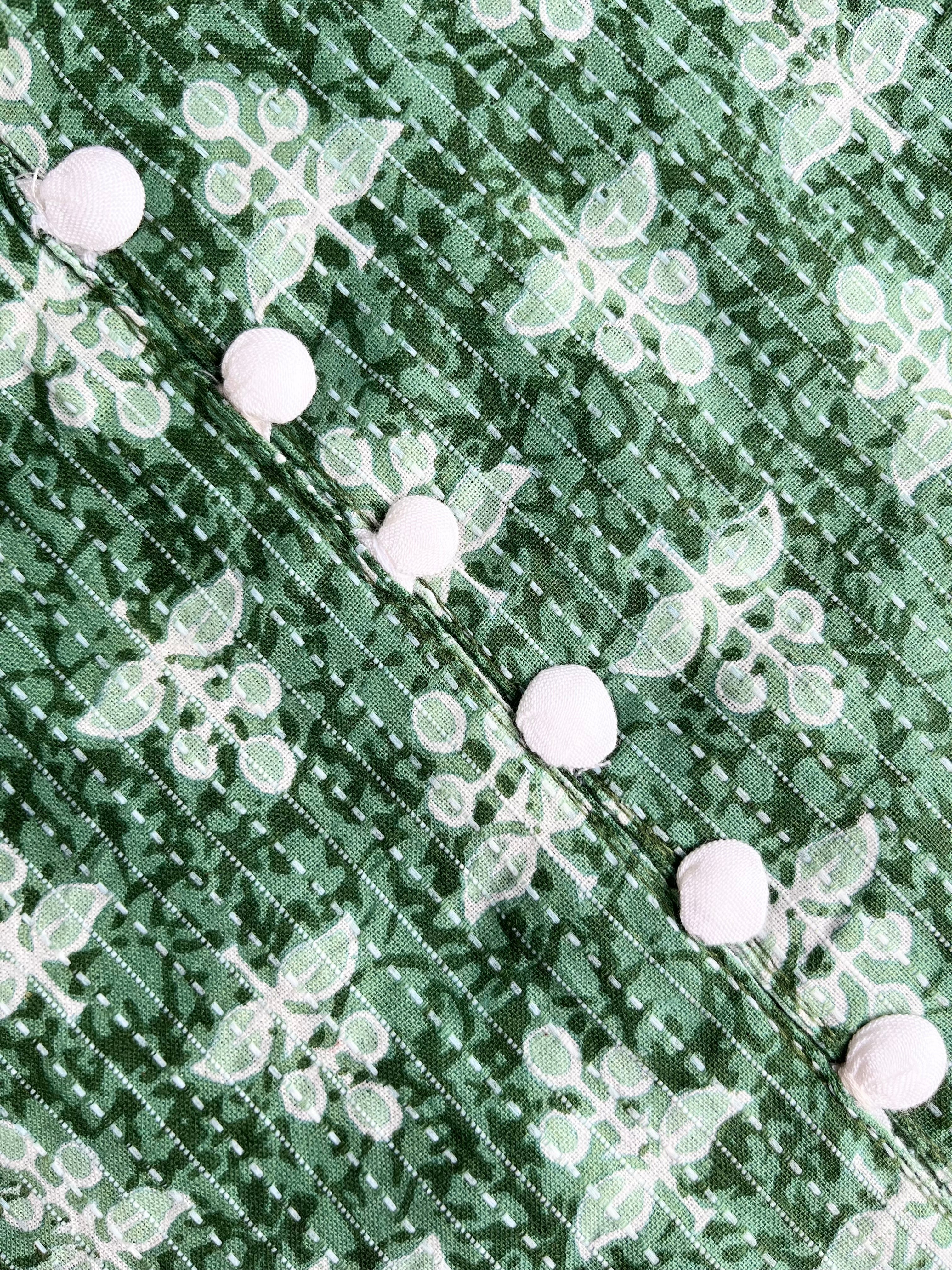 Green Leaf Print Threadwork Kurta With Pant