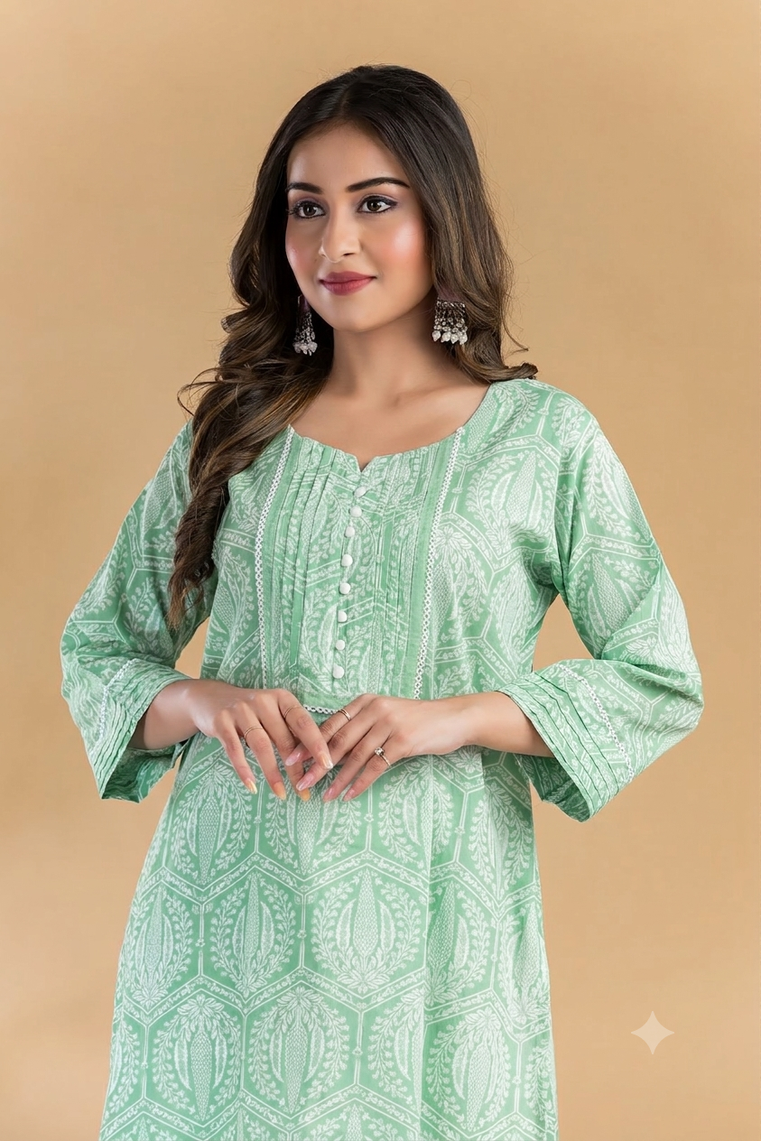Mint Green Geometric Print Kurta