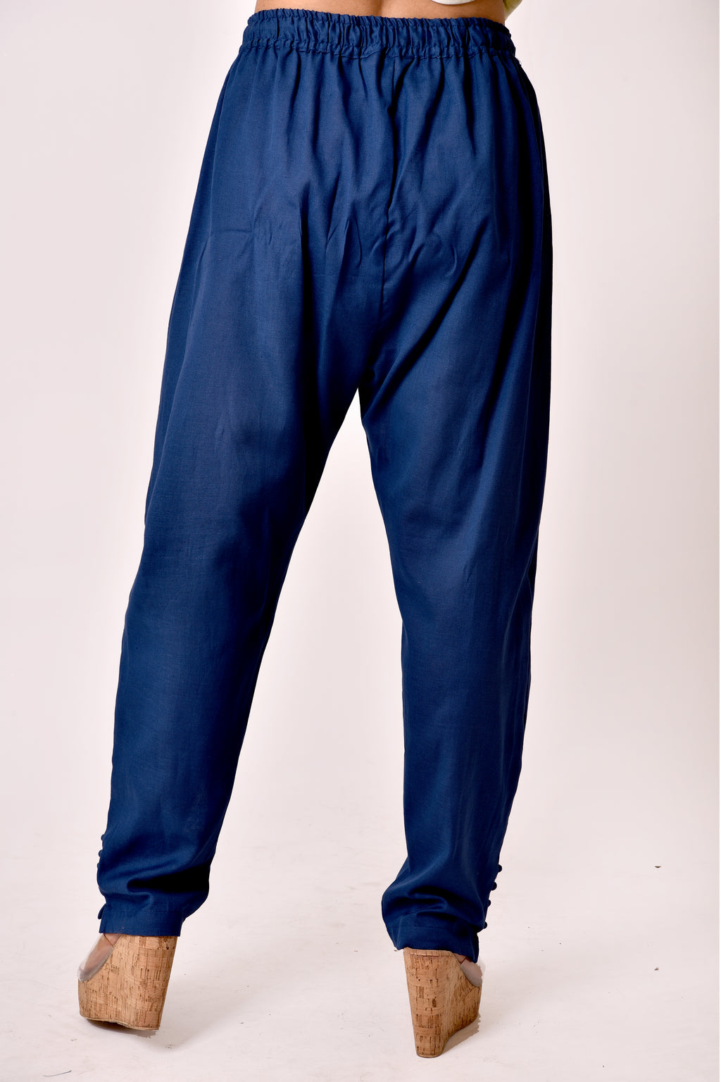 Navy Blue Linen Cotton Straight Pants