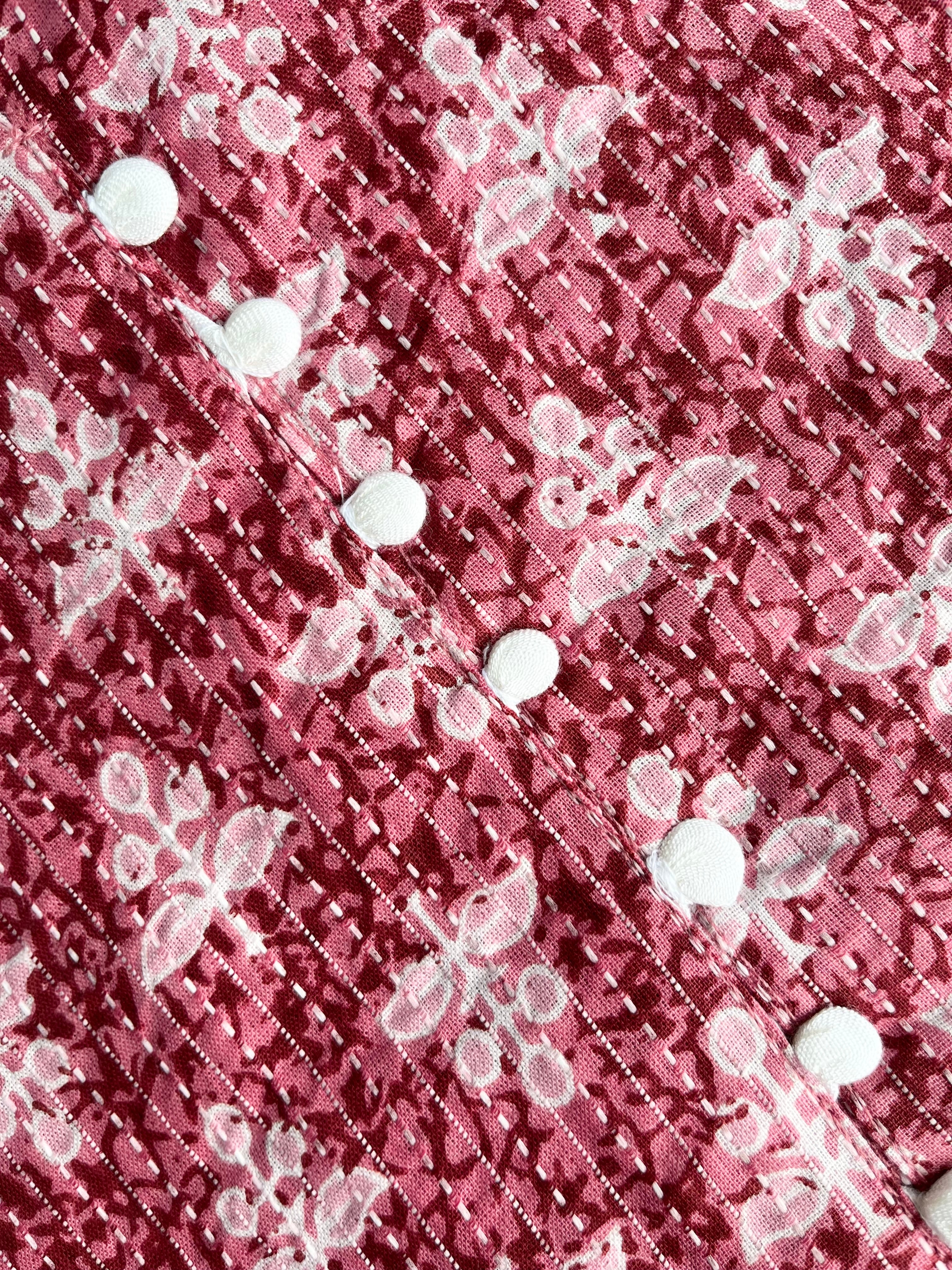 Brown Pink Leaf Print Threadwork Kurta With Pant