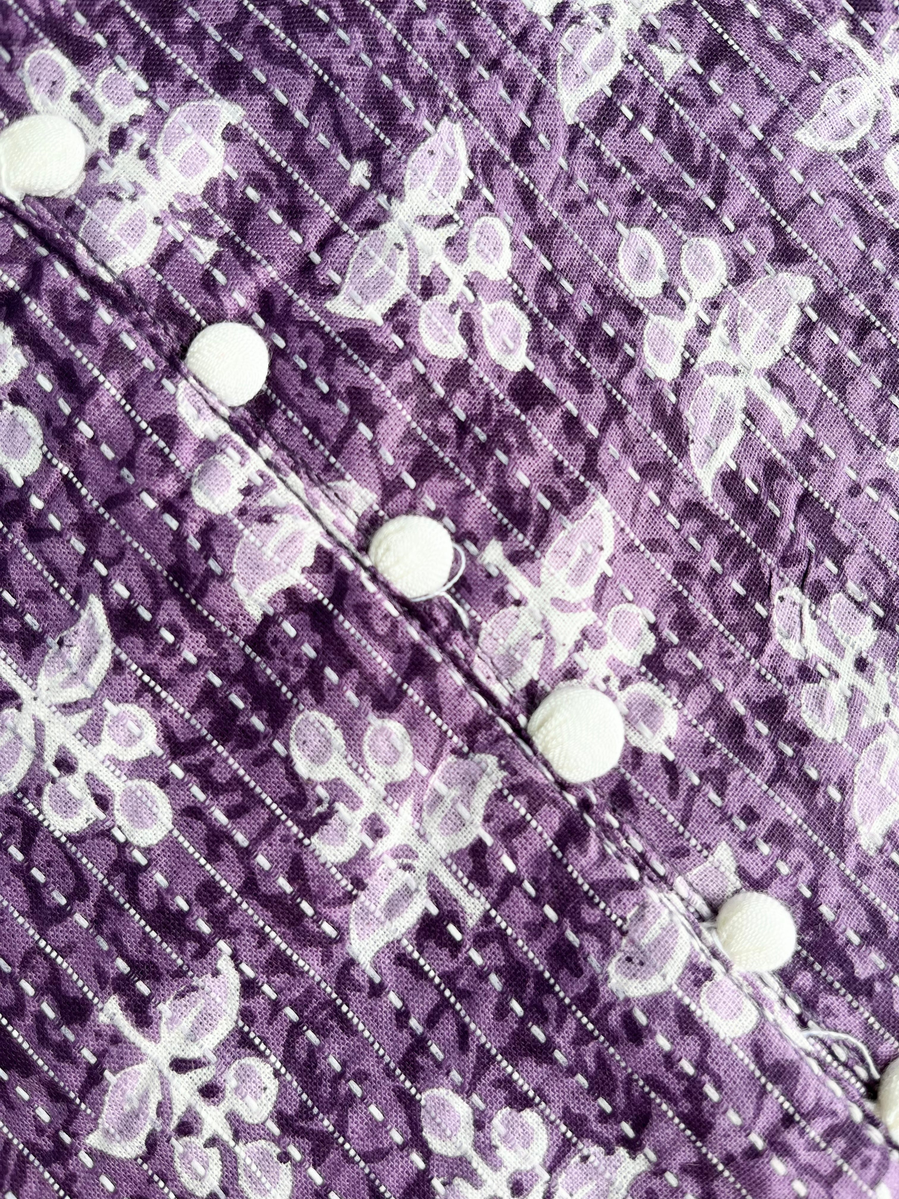 Purple Leaf Print Threadwork Kurta With Pant