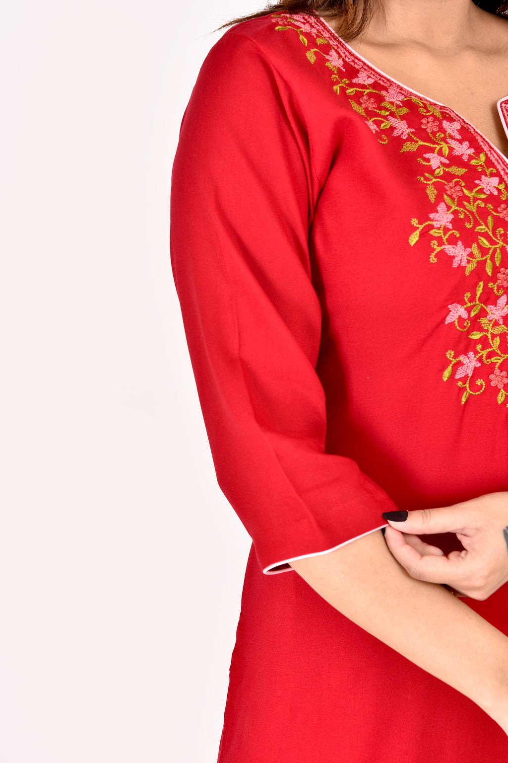Red Floral Embroidered Kurta With Palazzo