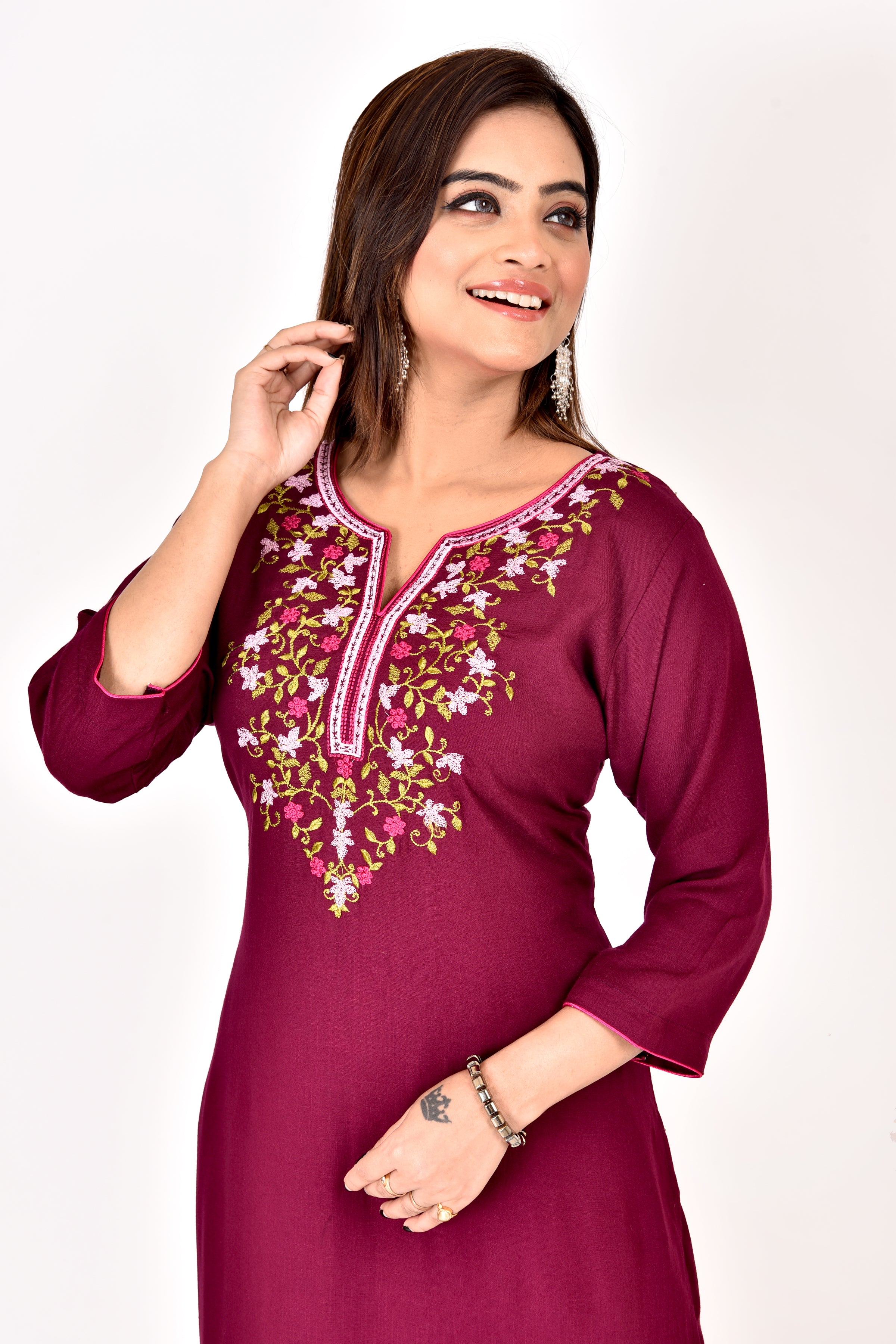 Purple Floral Embroidered Kurta With Palazzo