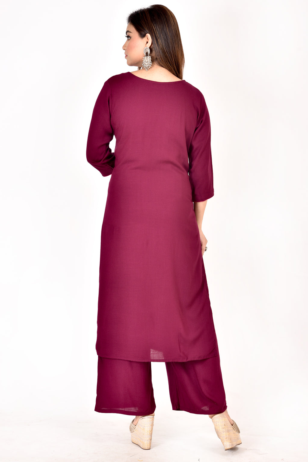 Purple Floral Embroidered Kurta With Palazzo