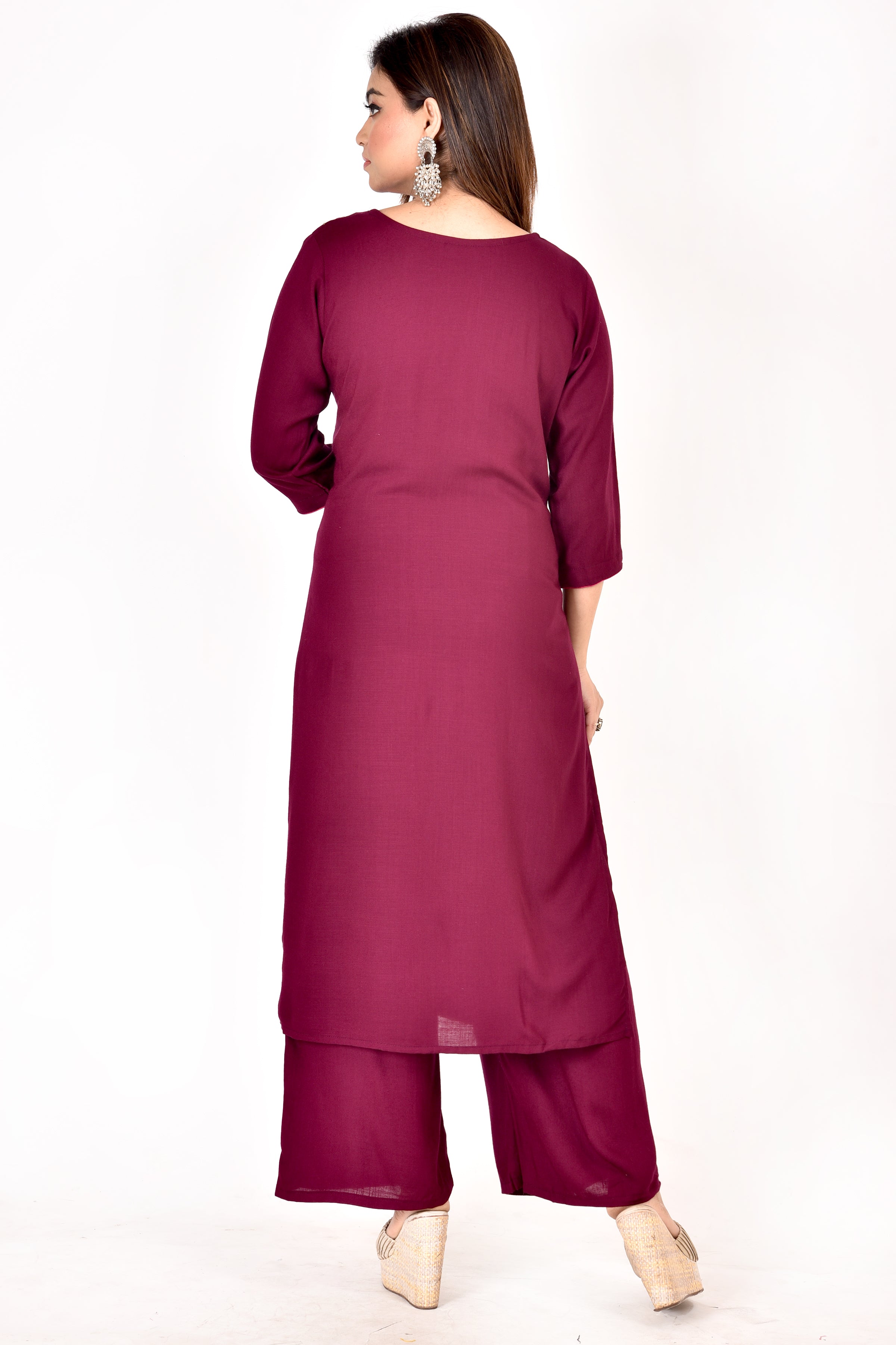 Purple Floral Embroidered Kurta With Palazzo