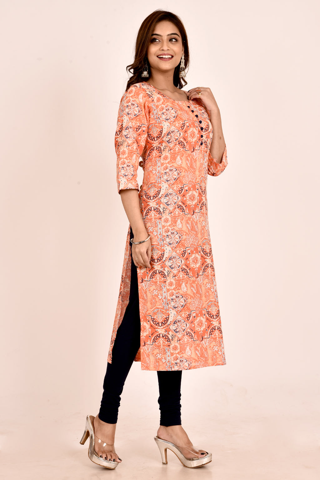 Orange Abstract Print Straight Kurta