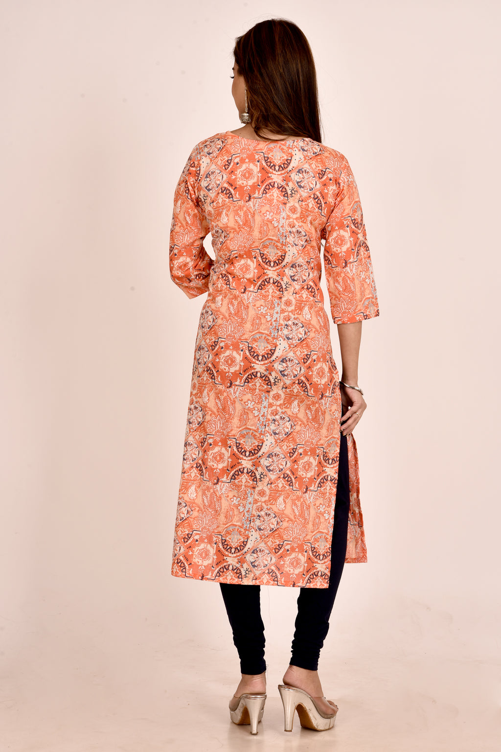 Orange Abstract Print Straight Kurta