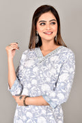 Blue Floral Embroidered Kurta With Pant