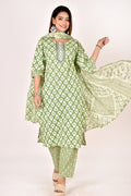 Green Embroidered Kurta With Pant & Dupatta