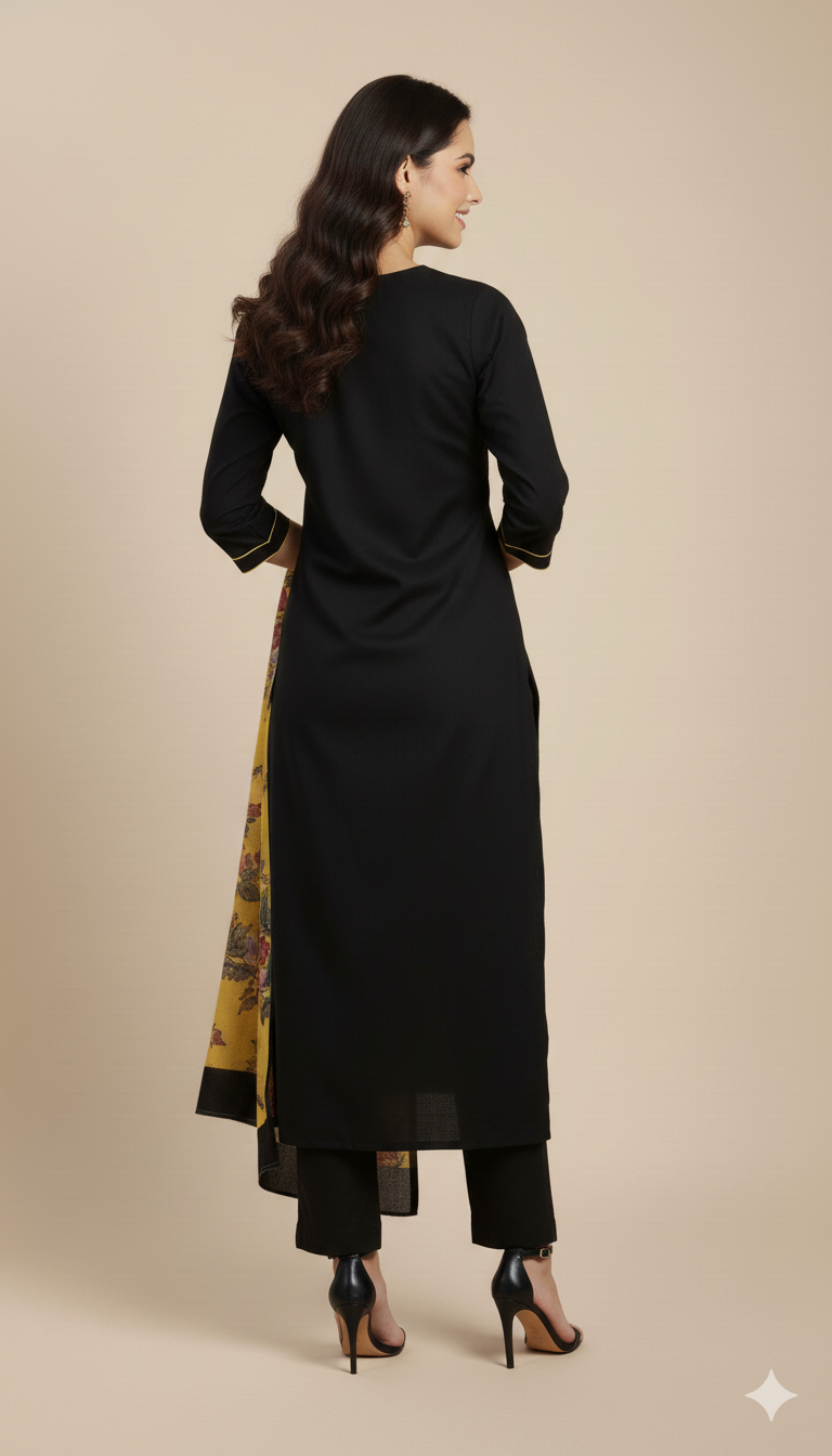 Jet Black Kurta With Pant & Dupatta