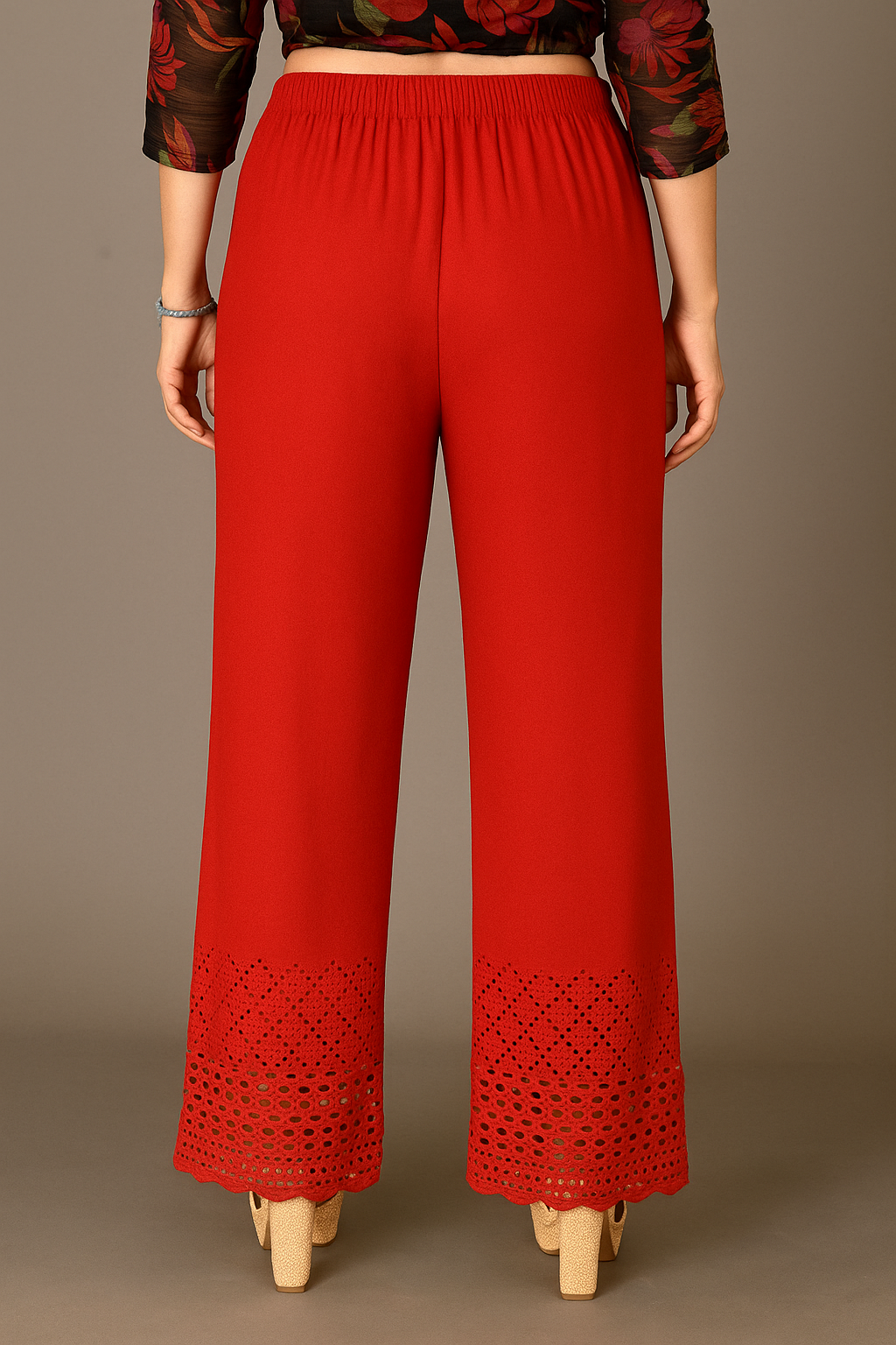 Red Schiffli Embroidered Palazzo