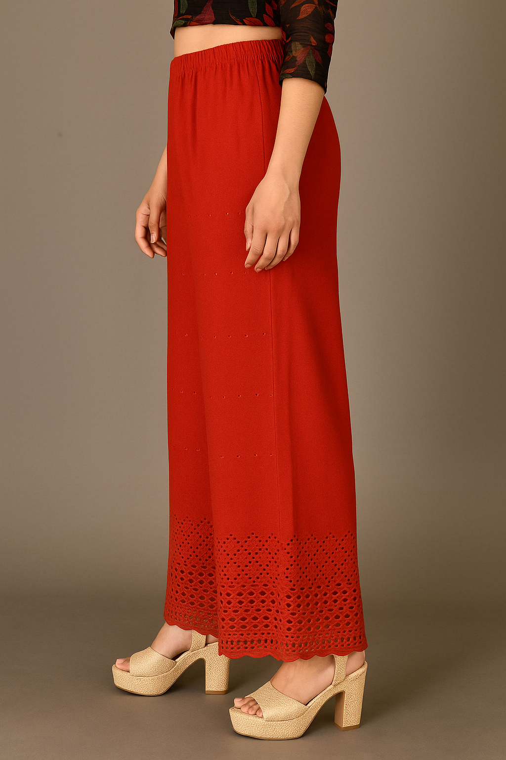 Red Schiffli Embroidered Palazzo